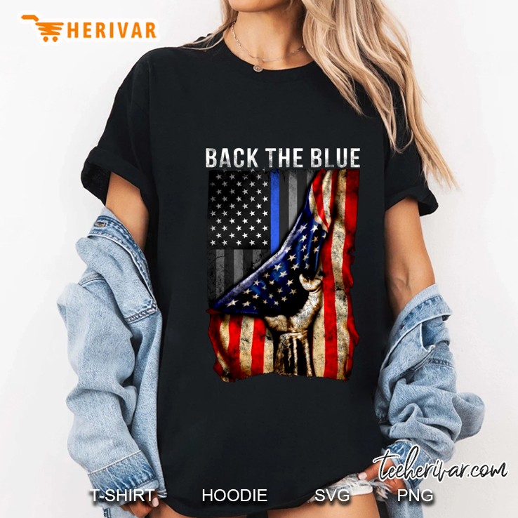 Police Officer Support Back The Blue American Flag Ladies Tee