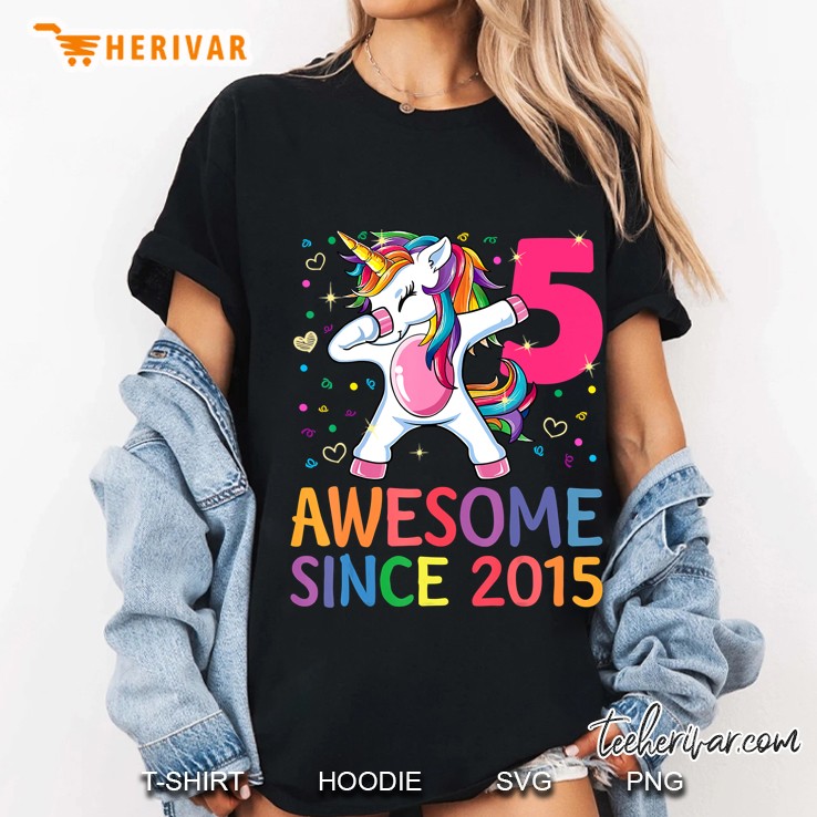 5 Years Old 5Th Birthday Unicorn Dabbing Shirt Girl Party Ladies Tee