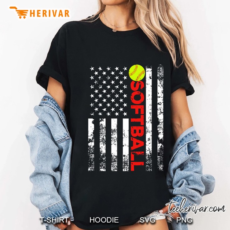 American Flag Softball Team Gift Pullover Hoodie