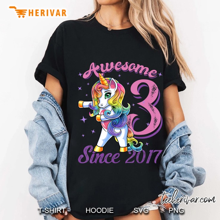 Awesome Since 2017 Flossing Unicorn 3Rd Birthday Gift Girls Ladies Tee