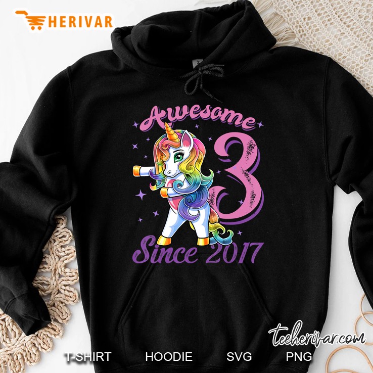 Awesome Since 2017 Flossing Unicorn 3Rd Birthday Gift Girls Hoodie