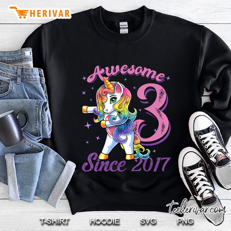 Awesome Since 2017 Flossing Unicorn 3Rd Birthday Gift Girls Sweatshirt