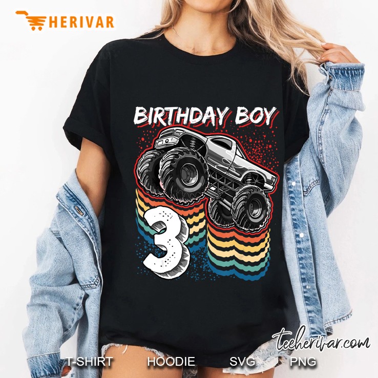 Birthday Boy 3 Monster Truck 3Rd Birthday Retro Vintage Gift Ladies Tee