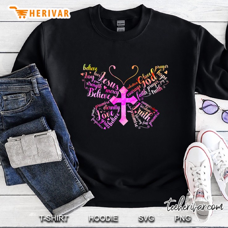 Butterfly Prayer Jesus Christian Cross Floral Pattern Sweatshirt