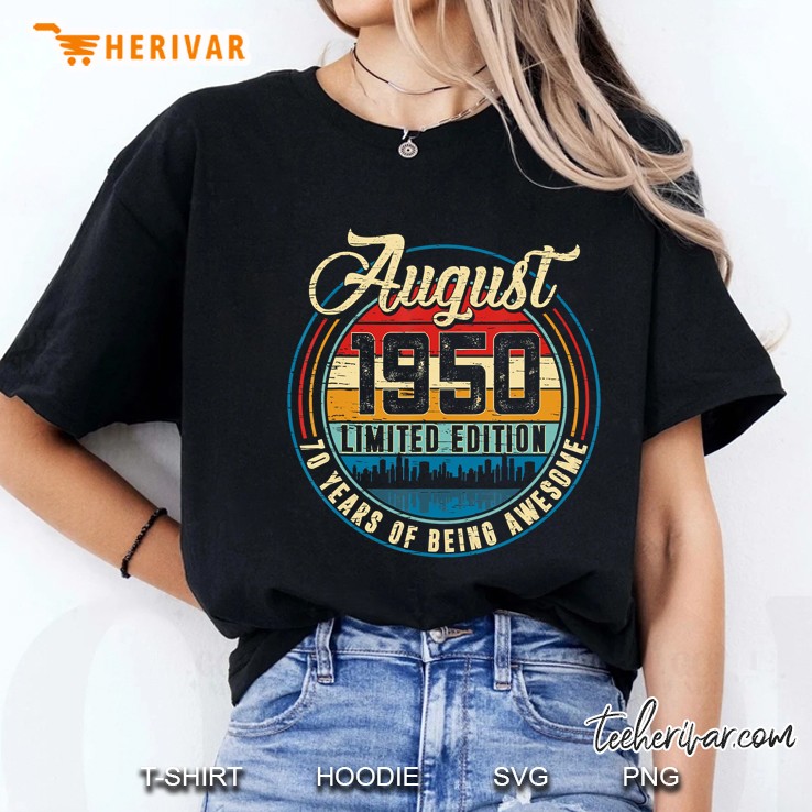 Distressed Retro August 1950 70Th Birthday Gift 70 Years Old Ladies Tee