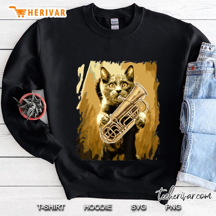 Tuba Player Funny Gift Cat Playing Tuba Sweatshirt