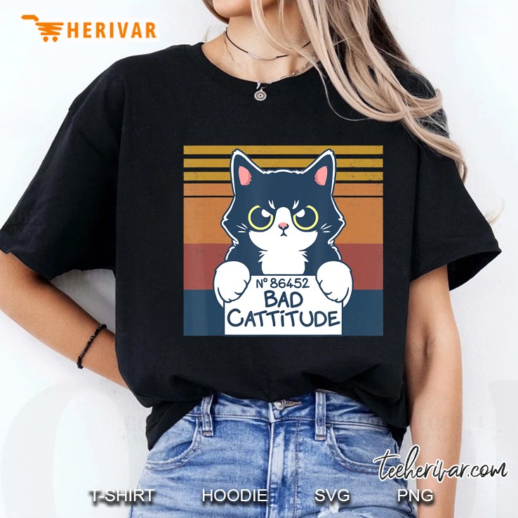 Vintage Bad Cattitude Funny Cat Lovers Gift Kitten Kitty Ladies Tee