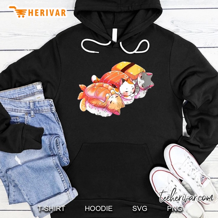 Womens Kawaii Cute Cats Sushi Otaku Japanese Hoodie