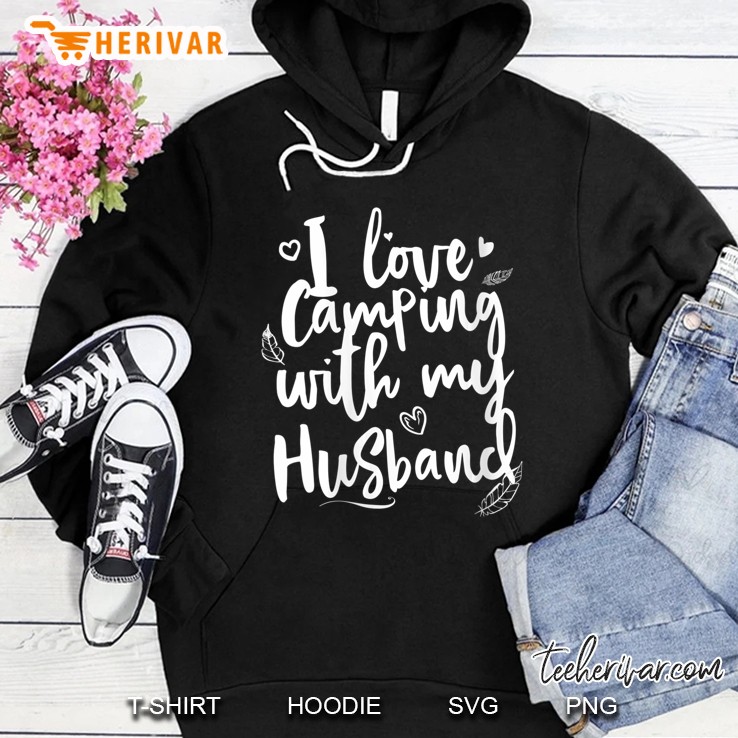 Womens I Love Camping With My Husband Funny Camp V-Neck Hoodie