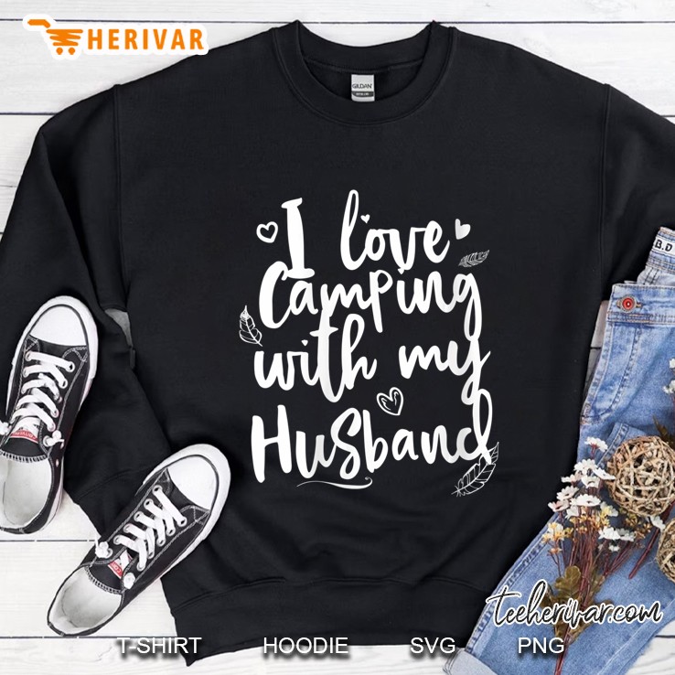 Womens I Love Camping With My Husband Funny Camp V-Neck Sweatshirt