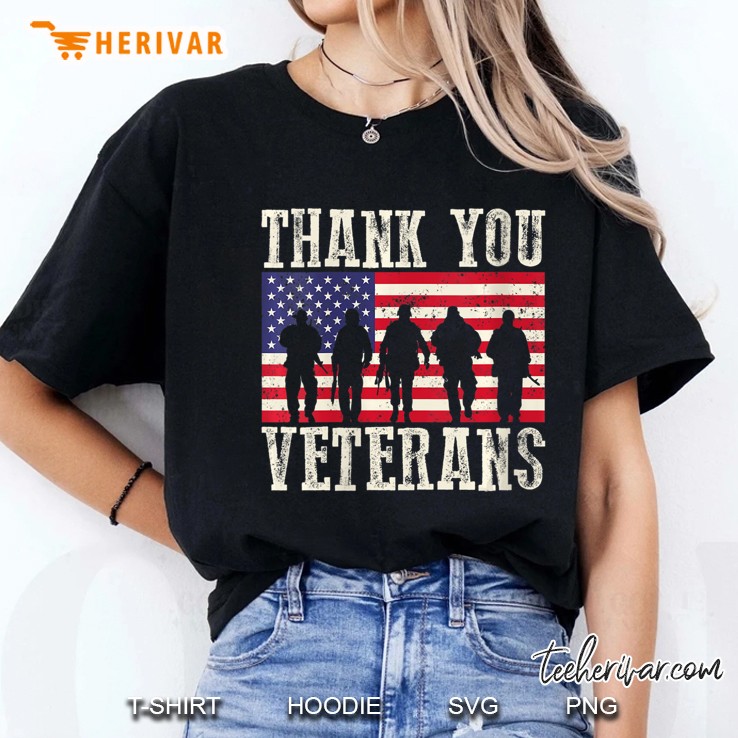 Womens Thank You Veterans Shirt American Flag Patriotic V-Neck Hoodie