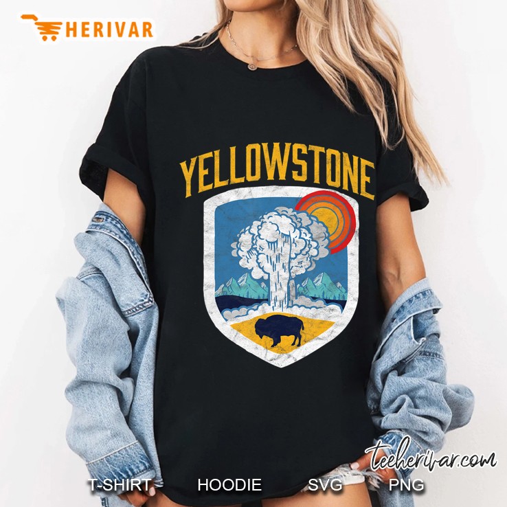 Yellowstone Old Faithful Geyser & Bison Vintage Graphic Hoodie