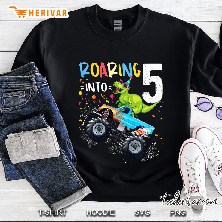 Kids 5Th Birthday T Rex Dinosaur Monster Truck Boys And Girls Sweatshirt