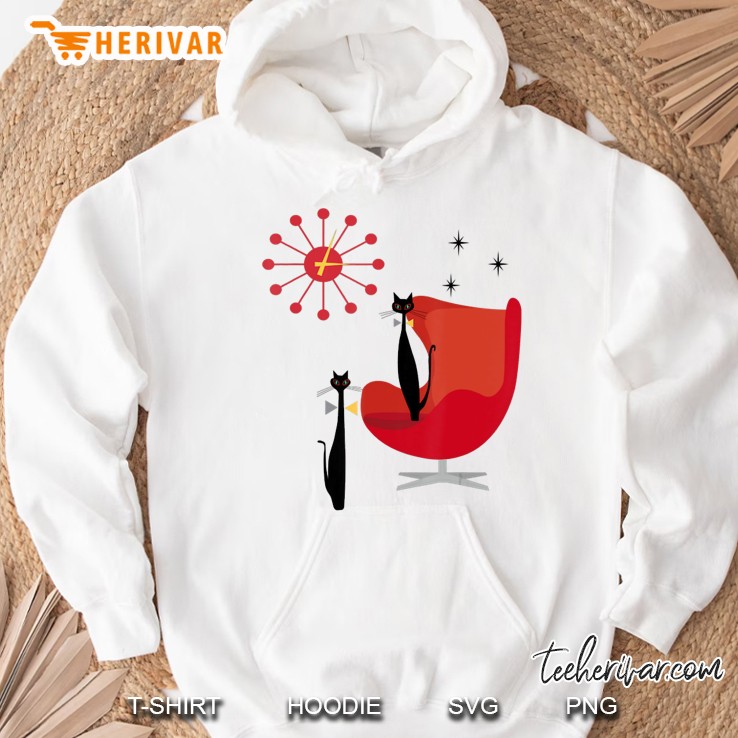 Retro Mcm Cool Cat Pair Sunburst Clock & Red Chair Hoodie