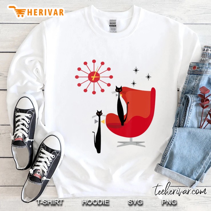 Retro Mcm Cool Cat Pair Sunburst Clock & Red Chair Sweatshirt