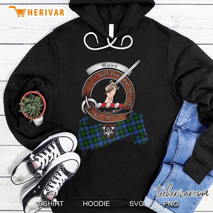 Womens Gunn Scottish Clan Badge & Tartan Raglan Baseball Tee Hoodie