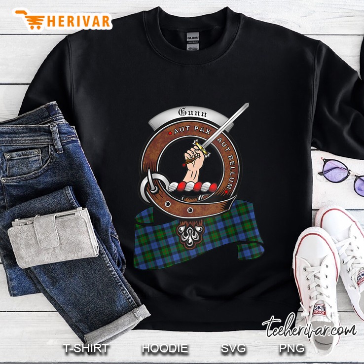 Womens Gunn Scottish Clan Badge & Tartan Raglan Baseball Tee Sweatshirt