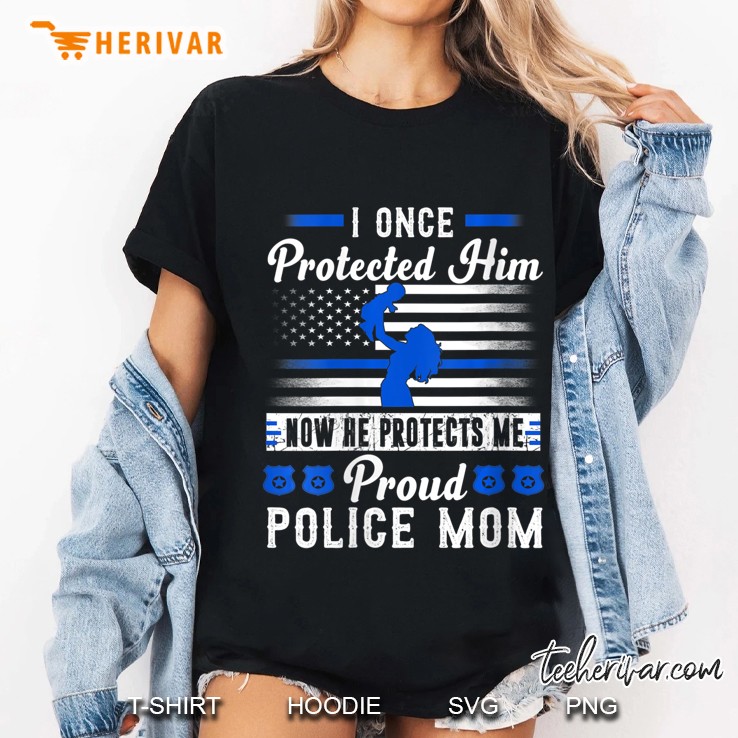 Womens Proud Police Mom I Once Protected Him Now He Protects Me V-Neck Ladies Tee