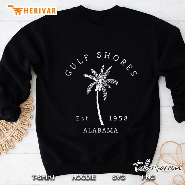 Womens Retro Cool Gulf Shores Al Beach Palm Tree Graphic Design V-Neck Sweatshirt