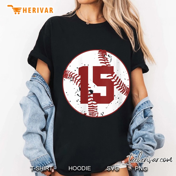 Womens Vintage Baseball Number 15 Shirt Cool Softball Mom Gift V-Neck Ladies Tee