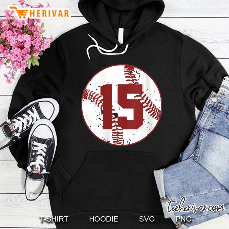 Womens Vintage Baseball Number 15 Shirt Cool Softball Mom Gift V-Neck Hoodie