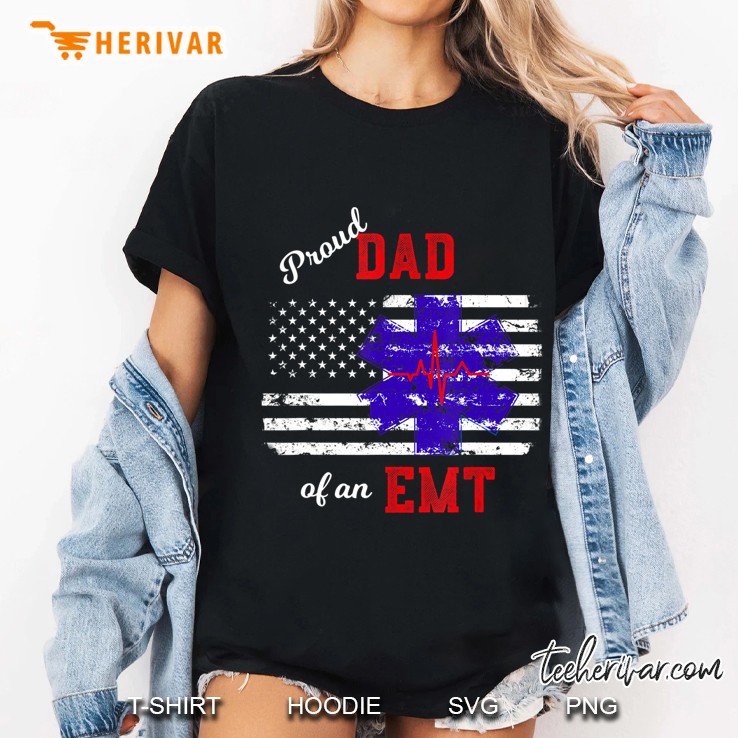 Mens Proud Dad Of An Emt Distressed Flag Paramedic Emt Hoodie