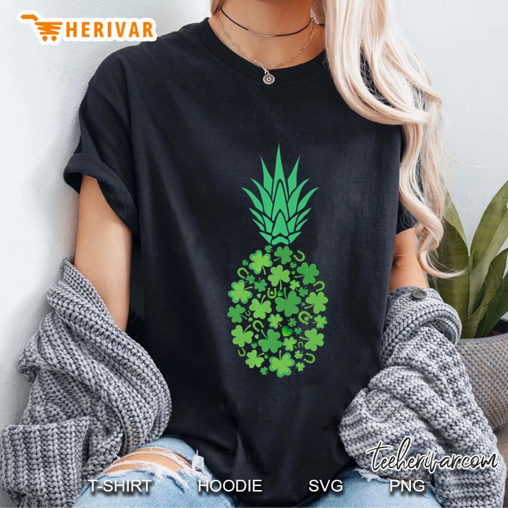 Mens St Patricks Day Hawaiian Pineapple Lucky Shamrock Horseshoe Premium Ladies Tee