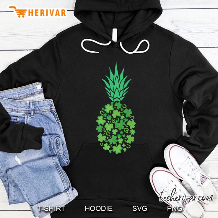 Mens St Patricks Day Hawaiian Pineapple Lucky Shamrock Horseshoe Premium Hoodie