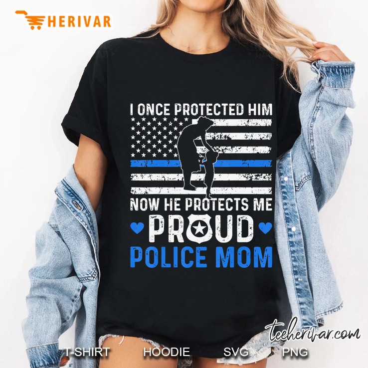 Proud Police Mom Blue Line American Flag For Her Hoodie