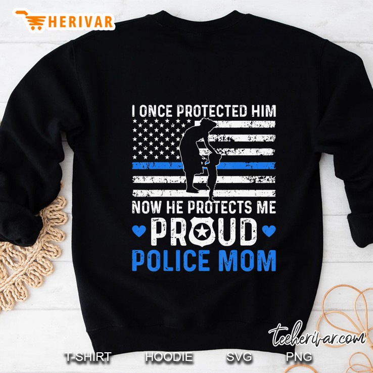 Proud Police Mom Blue Line American Flag For Her Mugs