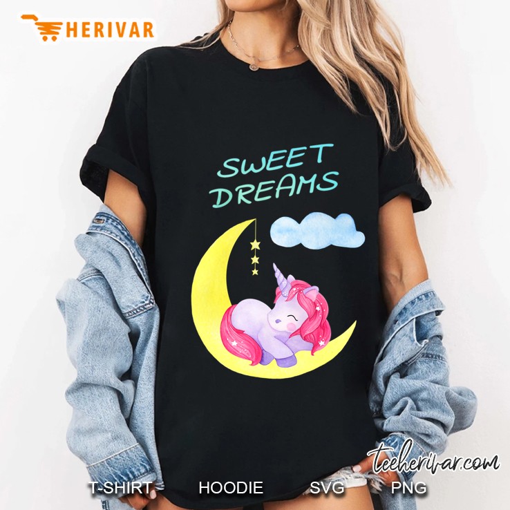 Sweet Dreams Sleeping Unicorn Quote Pajamas For Bedtime Ladies Tee