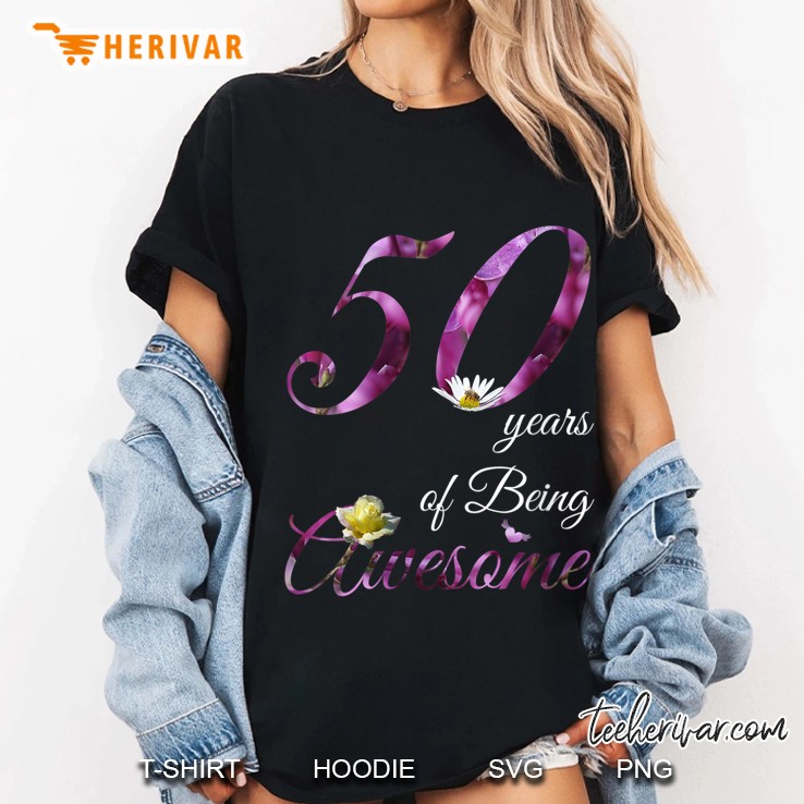 Womens 50 Year Old Shirt Awesome Floral 1970 50Th Birthday Gift V-Neck Ladies Tee