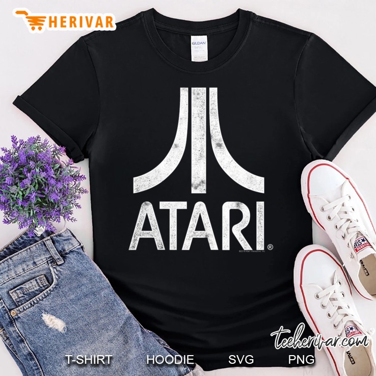 Womens Atari White Slight Distressed Logo V-Neck Shirt