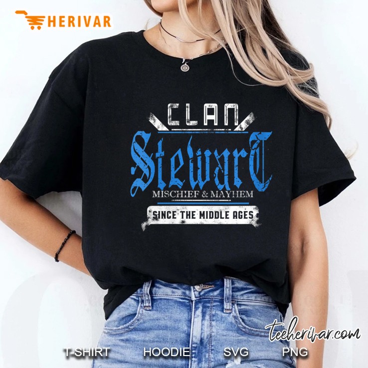 Womens Clan Stewart Mischief And Mayhem Since The Middle Ages V-Neck Ladies Tee