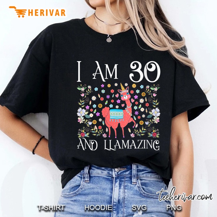 Womens I Am 30 Years Old Llama Happy 30Th Birthday Girl Outfit Gift V-Neck Ladies Tee
