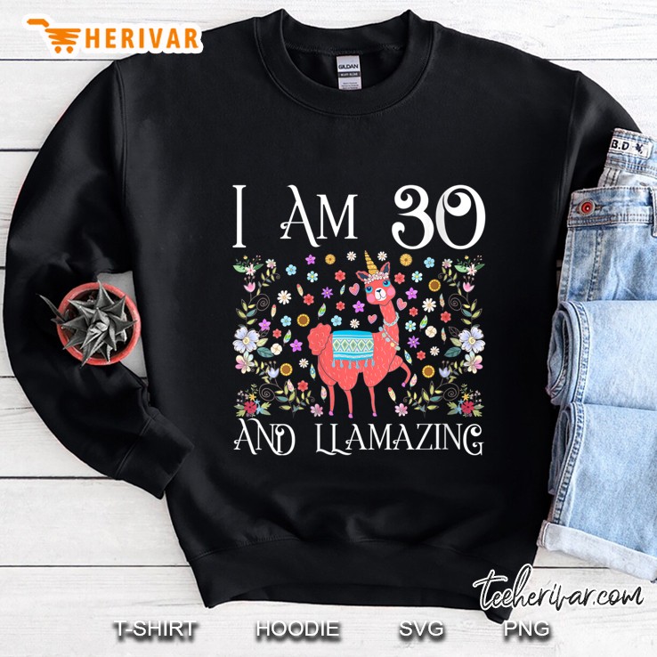 Womens I Am 30 Years Old Llama Happy 30Th Birthday Girl Outfit Gift V-Neck Sweatshirt