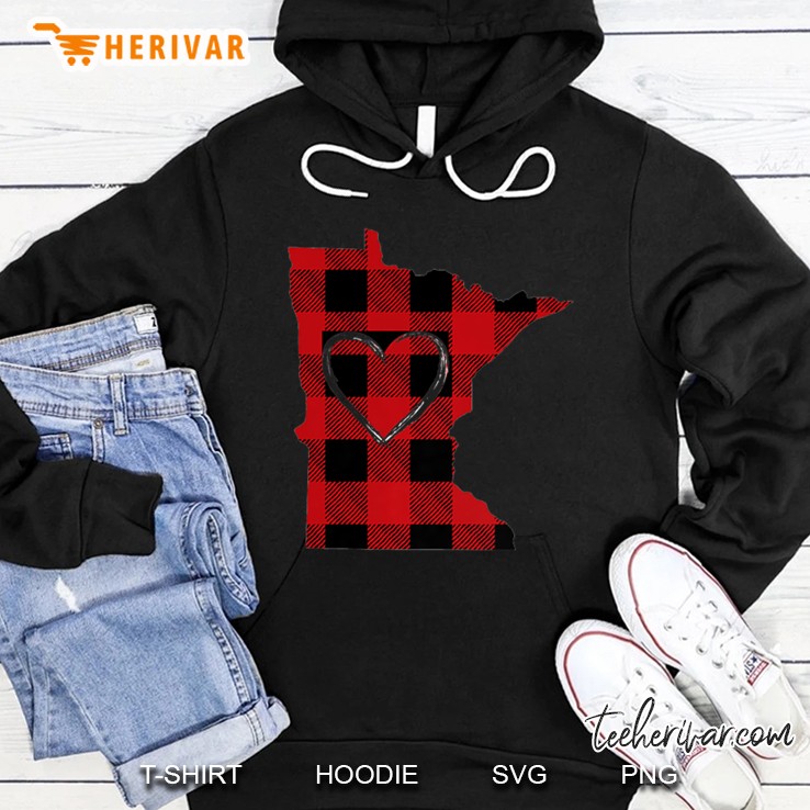 Womens Popular I Love Minnesota Buffalo Plaid Heart Mn Premium Hoodie