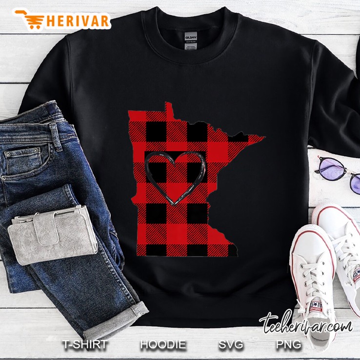 Womens Popular I Love Minnesota Buffalo Plaid Heart Mn Premium Sweatshirt