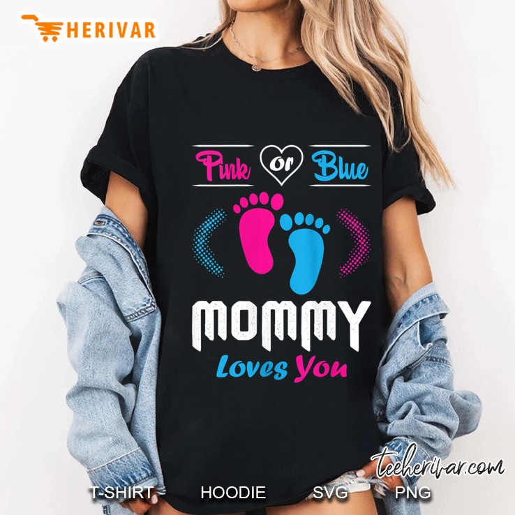 Womens Pregnancy Announcement Pink Or Blue Mommy Loves You Gender Tank Top Hoodie