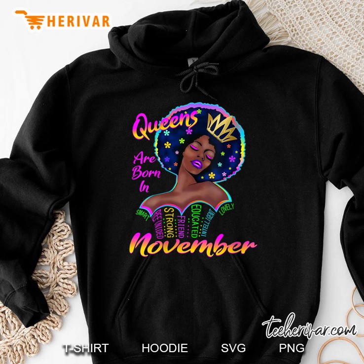 Womens Queens Are Born In November Birthday Shirt Black Women Gift V-Neck Mugs