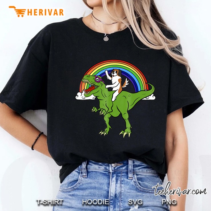 Saint Bernard Riding T Rex Dinosaur Funny Dog Shirt Hoodie