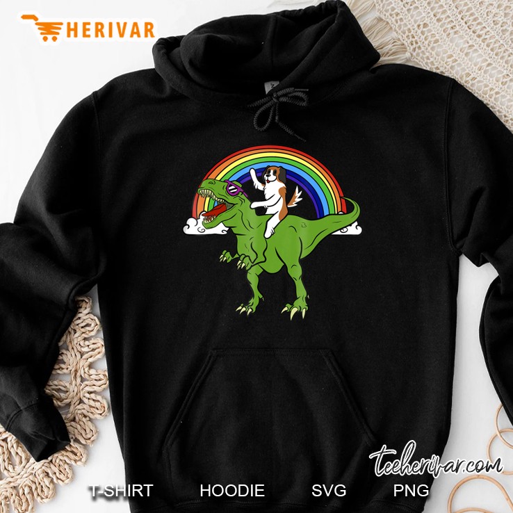 Saint Bernard Riding T Rex Dinosaur Funny Dog Shirt Mugs