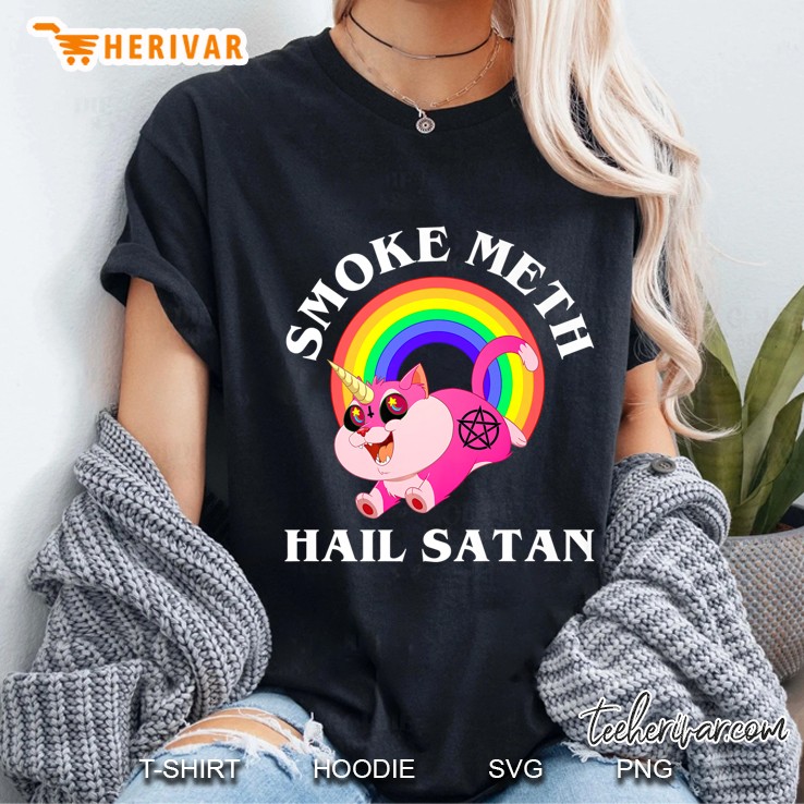 Smoke Meth Hail Satan, Funny Atheist Cat Premium Ladies Tee