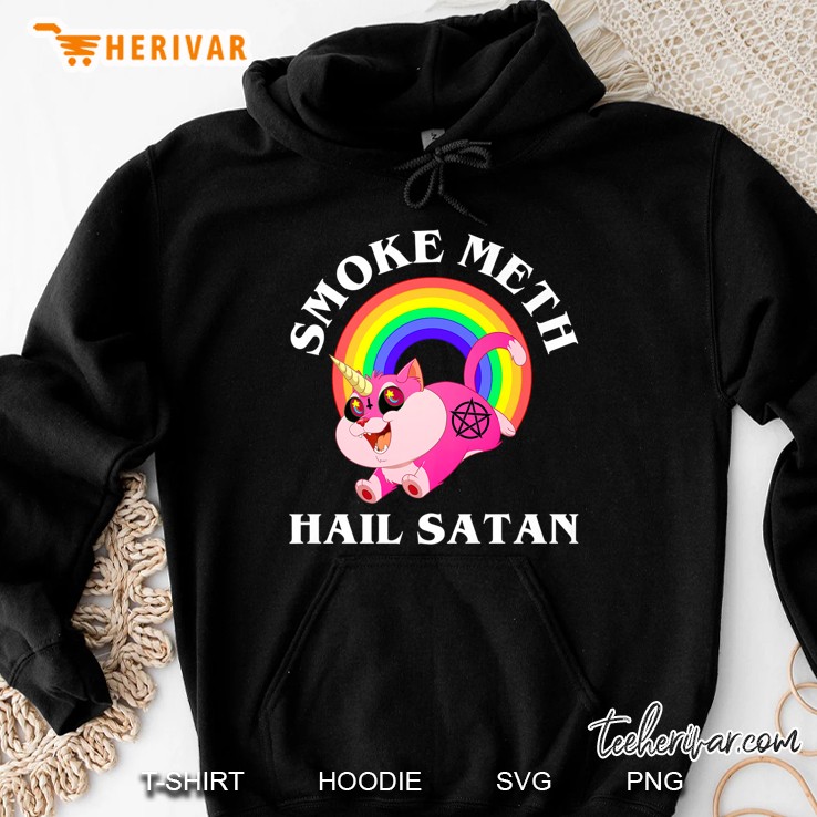 Smoke Meth Hail Satan, Funny Atheist Cat Premium Hoodie