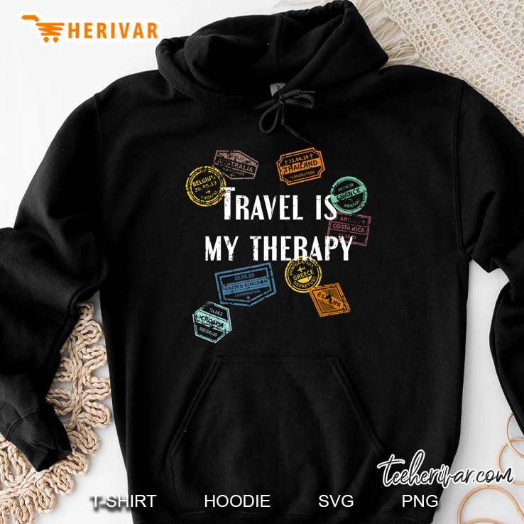 Travel Is My Therapy Distressed World Traveler Passport Hoodie