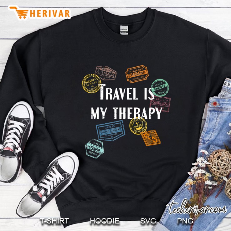 Travel Is My Therapy Distressed World Traveler Passport Sweatshirt
