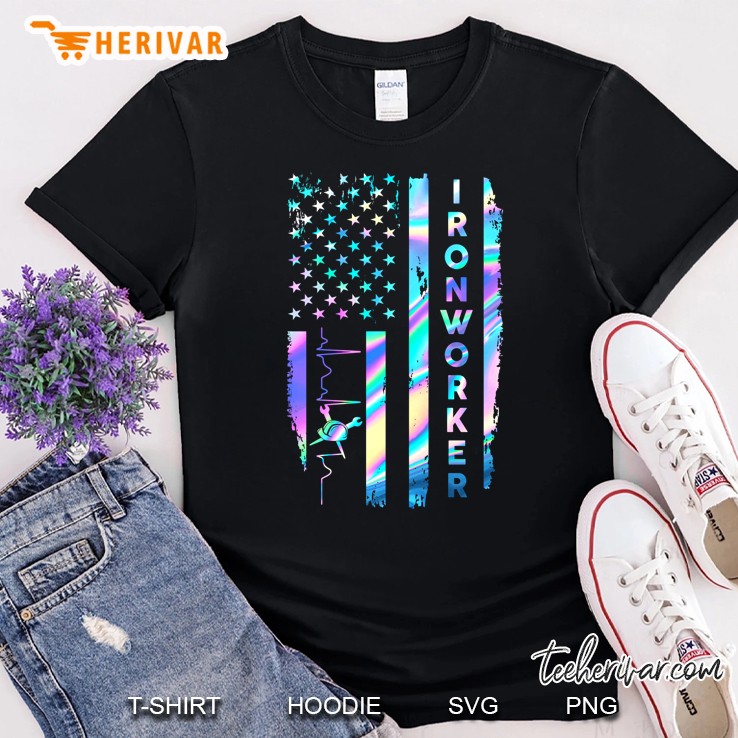 Ironworker Heartbeat Colorful American Flag Version Shirt