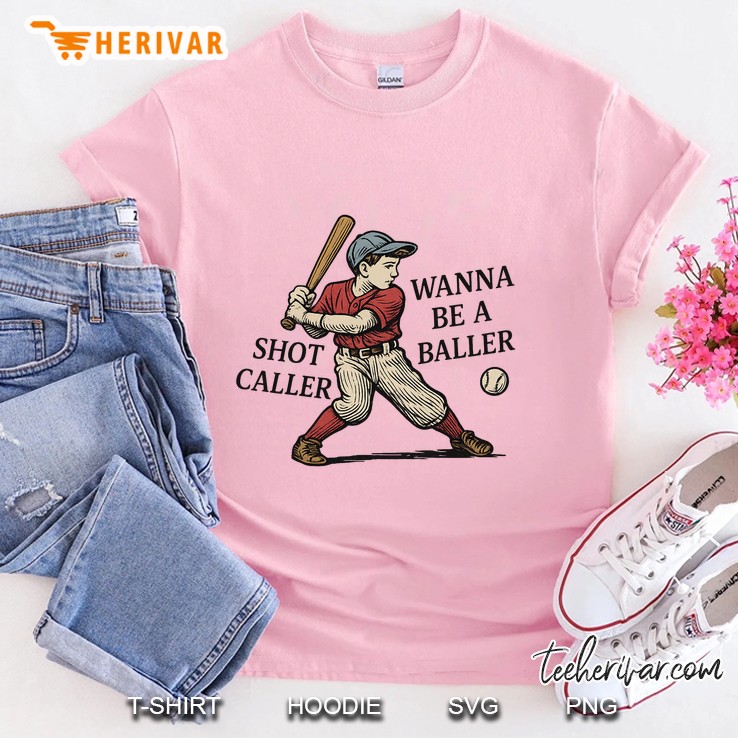Funny Retro Wanna Be A Baller Shot Caller Mama Mom Baseball Light Pink T Shirt