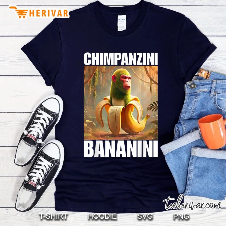 Chimpanzini Bananini Italian Brainrot Meme Navy T Shirt