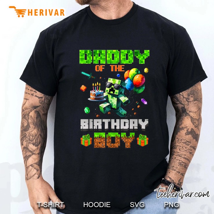 Daddy Of The Birthday Boy Party Video Gamer Pixel Number Men T Shirt